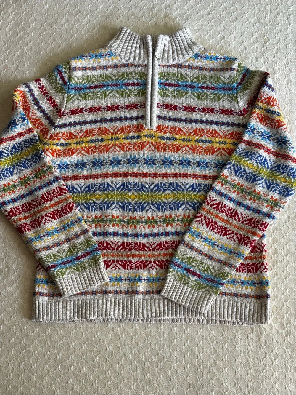 Multi-Color Fair Isle Half-Zip Kids Sweater - Cream Base 10/12